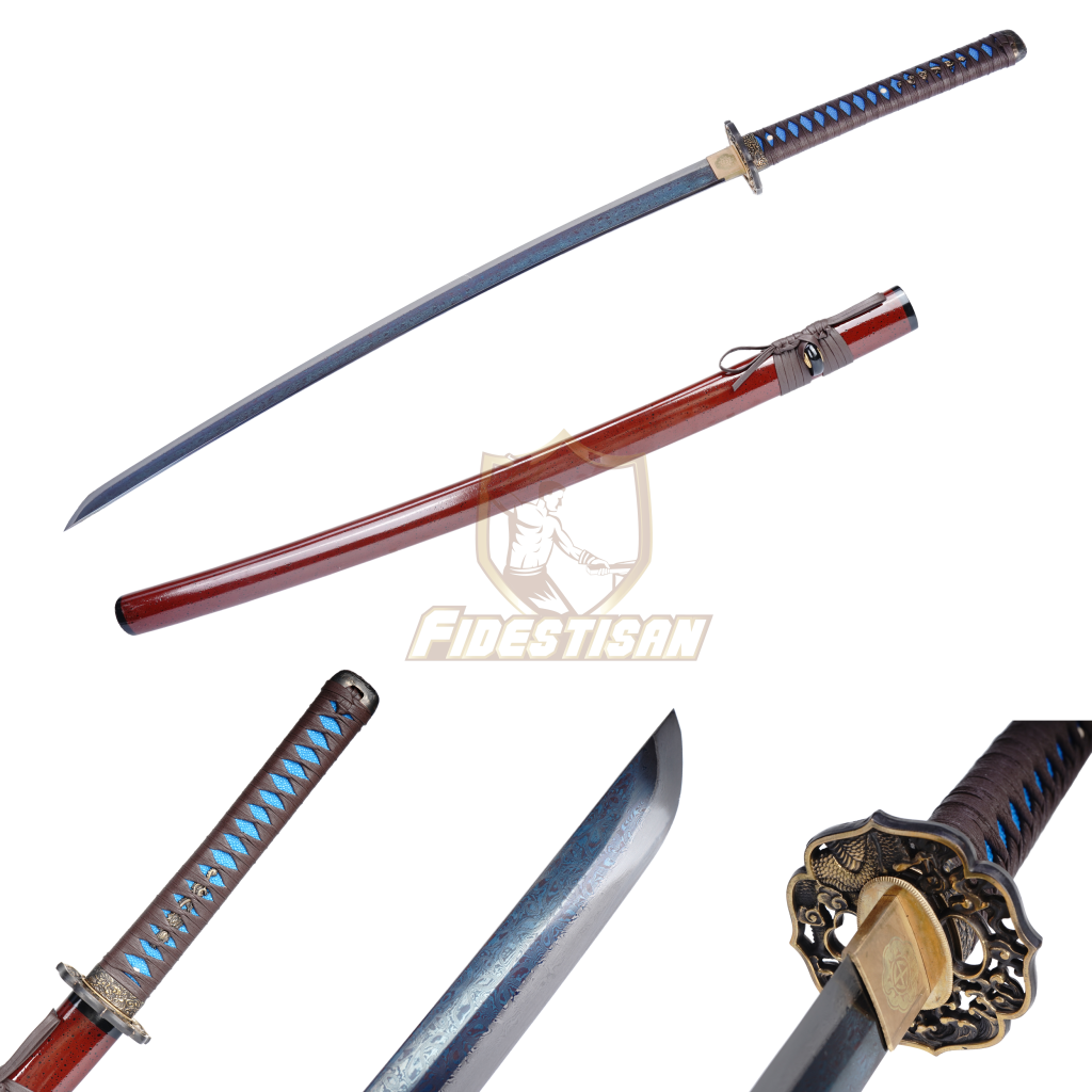 Kpcn326 Handmade Wave Style Japanese Sword Damascus Steel Blue Purple Blade Katana Samurai Sharp