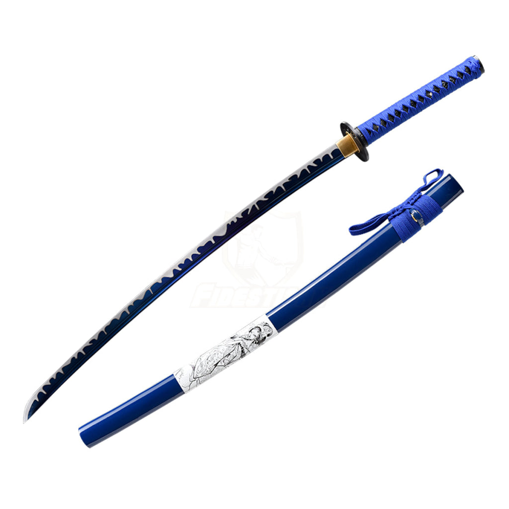 Ksan149 Real Japanese Samurai Katana Sword Blue Flame Blade Spring Steel 9260 Oil Quenching