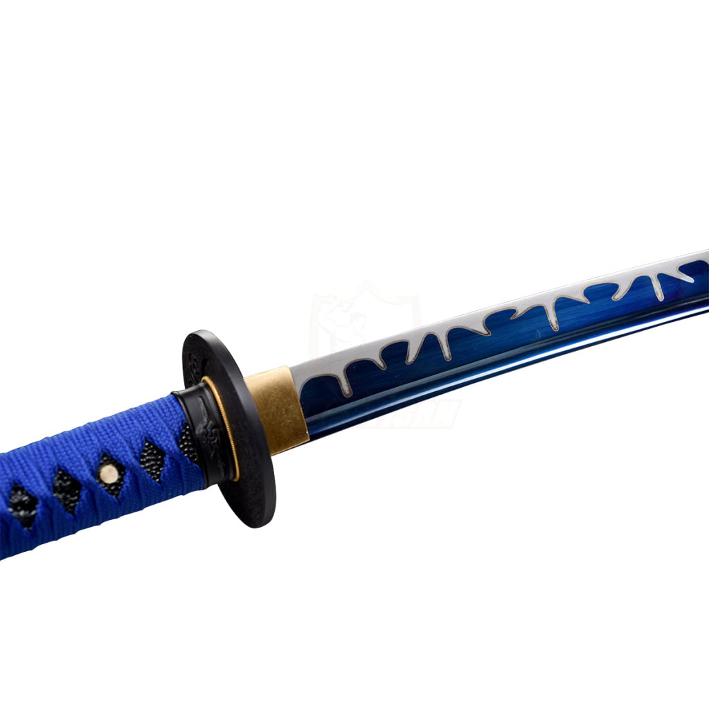 Ksan149 Real Japanese Samurai Katana Sword Blue Flame Blade Spring Steel 9260 Oil Quenching