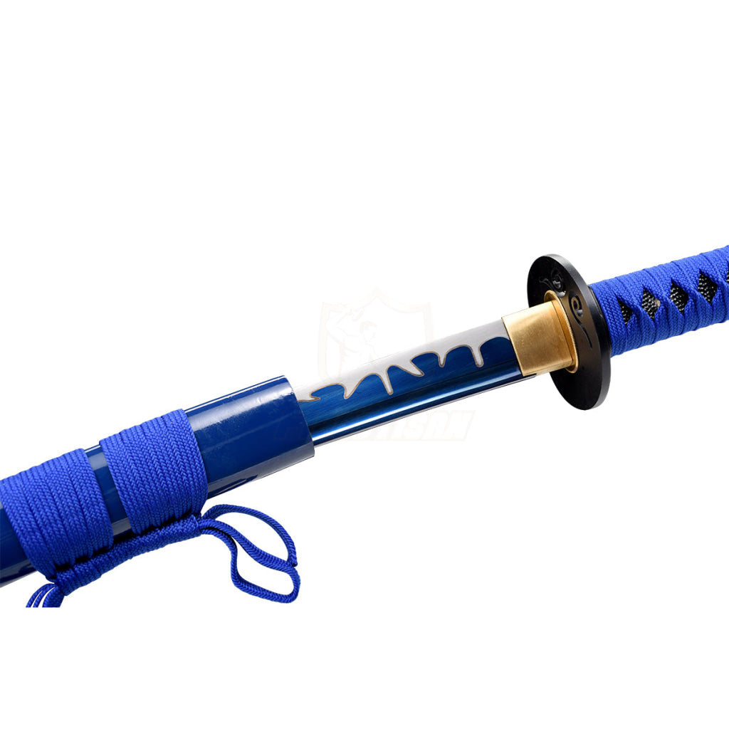 Ksan149 Real Japanese Samurai Katana Sword Blue Flame Blade Spring Steel 9260 Oil Quenching