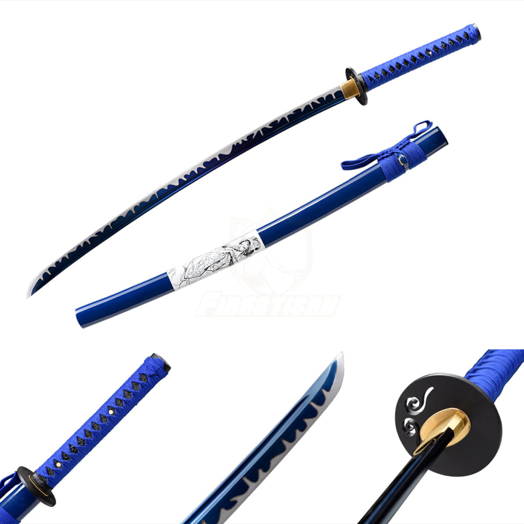 Ksan149 Real Japanese Samurai Katana Sword Blue Flame Blade Spring Steel 9260 Oil Quenching