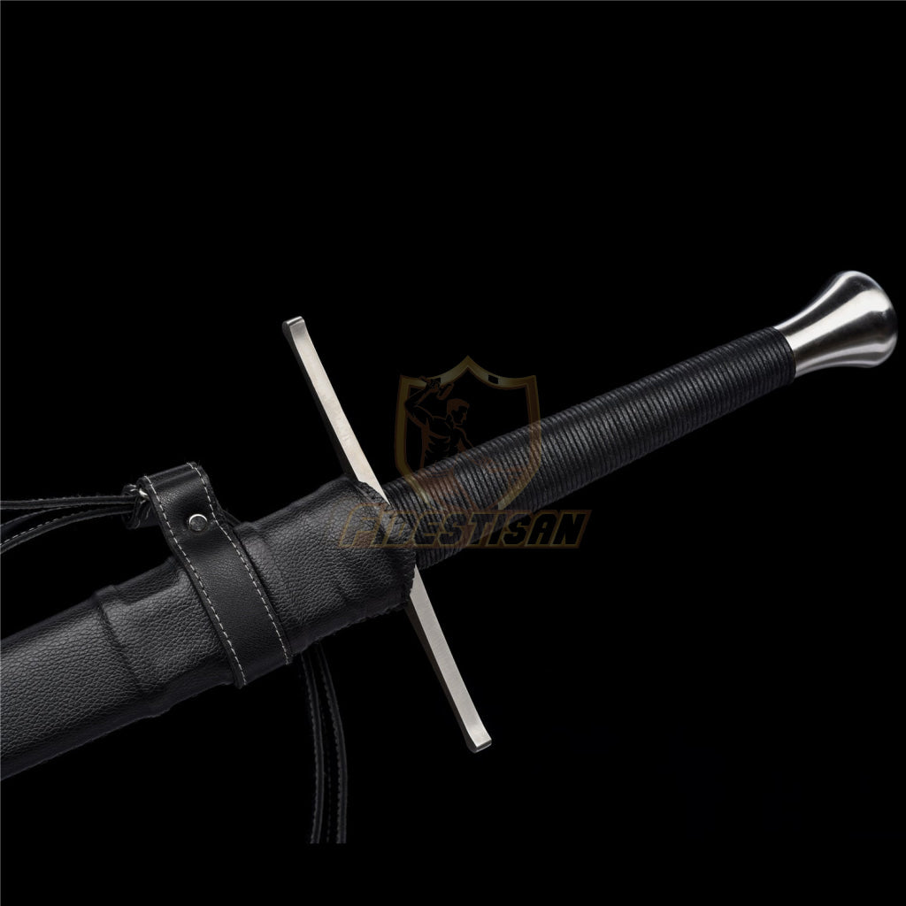 Medieval Sword Warrior Real Hand Forged Spring Steel 46 With Black/Brown Scabbard Longsword