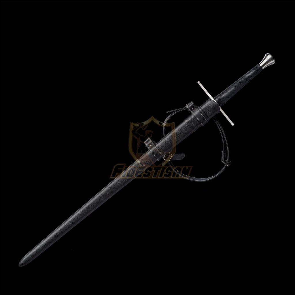 Medieval Sword Warrior Real Hand Forged Spring Steel 46 With Black/Brown Scabbard Longsword