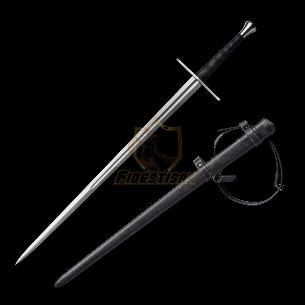 Medieval Sword Warrior Real Hand Forged Spring Steel 46 With Black/Brown Scabbard Longsword