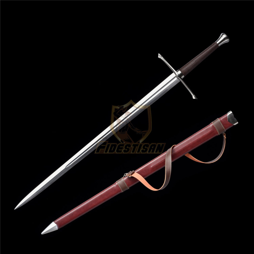 Medieval Sword Warrior Real Hand Forged Spring Steel 46 With Black/Brown Scabbard Longsword