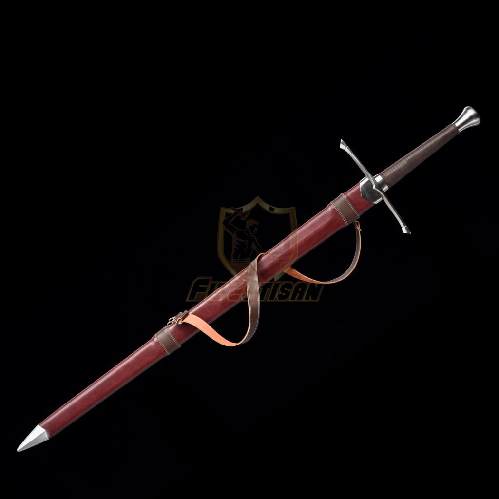 Medieval Sword Warrior Real Hand Forged Spring Steel 46 With Black/Brown Scabbard Longsword