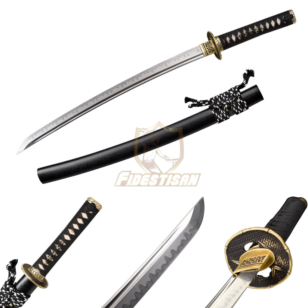 Wakizashi High Carbon 1095 Steel Blade Clay Tempered 28Inch Tsuchioki Japanese Katana Sword Full