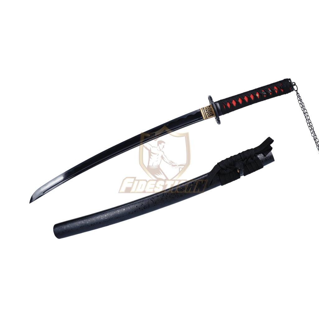 Whin333 Wakizashi Japanese Samurai Sword 1060 High Carbon Steel Black Blade Full Tang