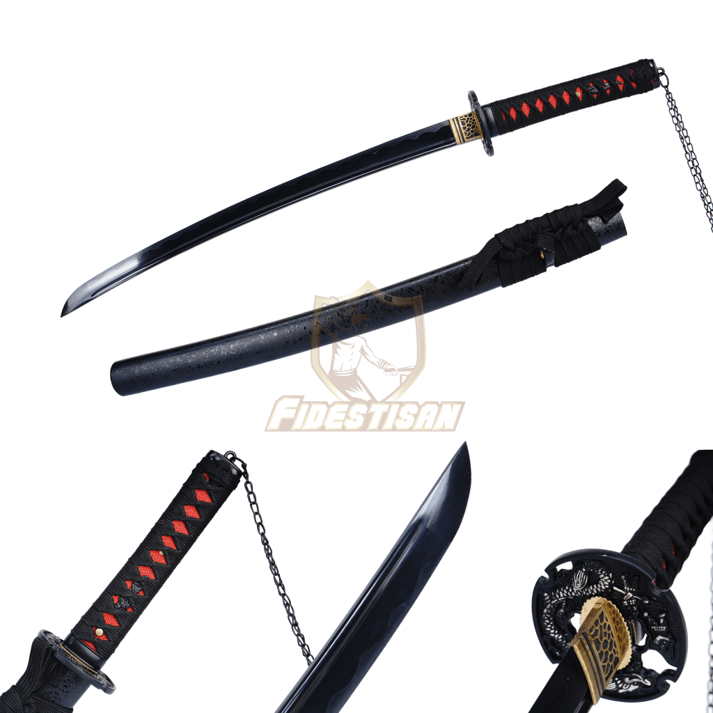 Whin333 Wakizashi Japanese Samurai Sword 1060 High Carbon Steel Black Blade Full Tang