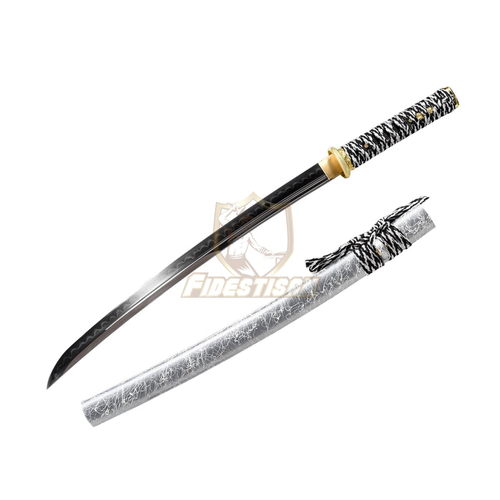 28Inch Japanese Wakizashi Katana Samurai T10 Steel Clay Tempered Real Hamon Double-Sided Blade Full