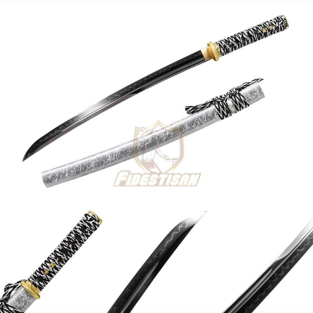 28Inch Japanese Wakizashi Katana Samurai T10 Steel Clay Tempered Real Hamon Double-Sided Blade Full