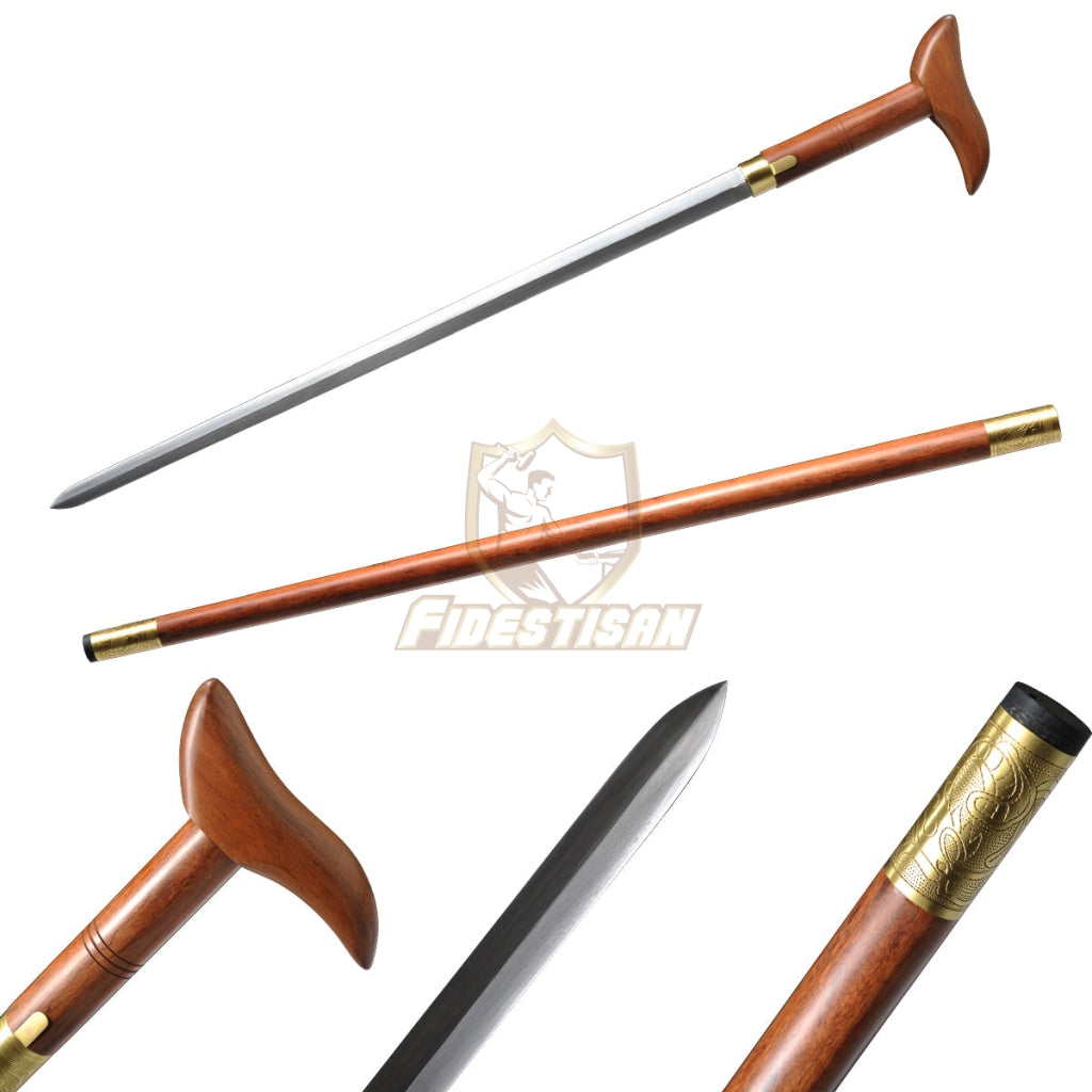 36Inch Walking Sticks Sword Damascus Steel Redwood Hand Carving Copper Accessories Opcn204