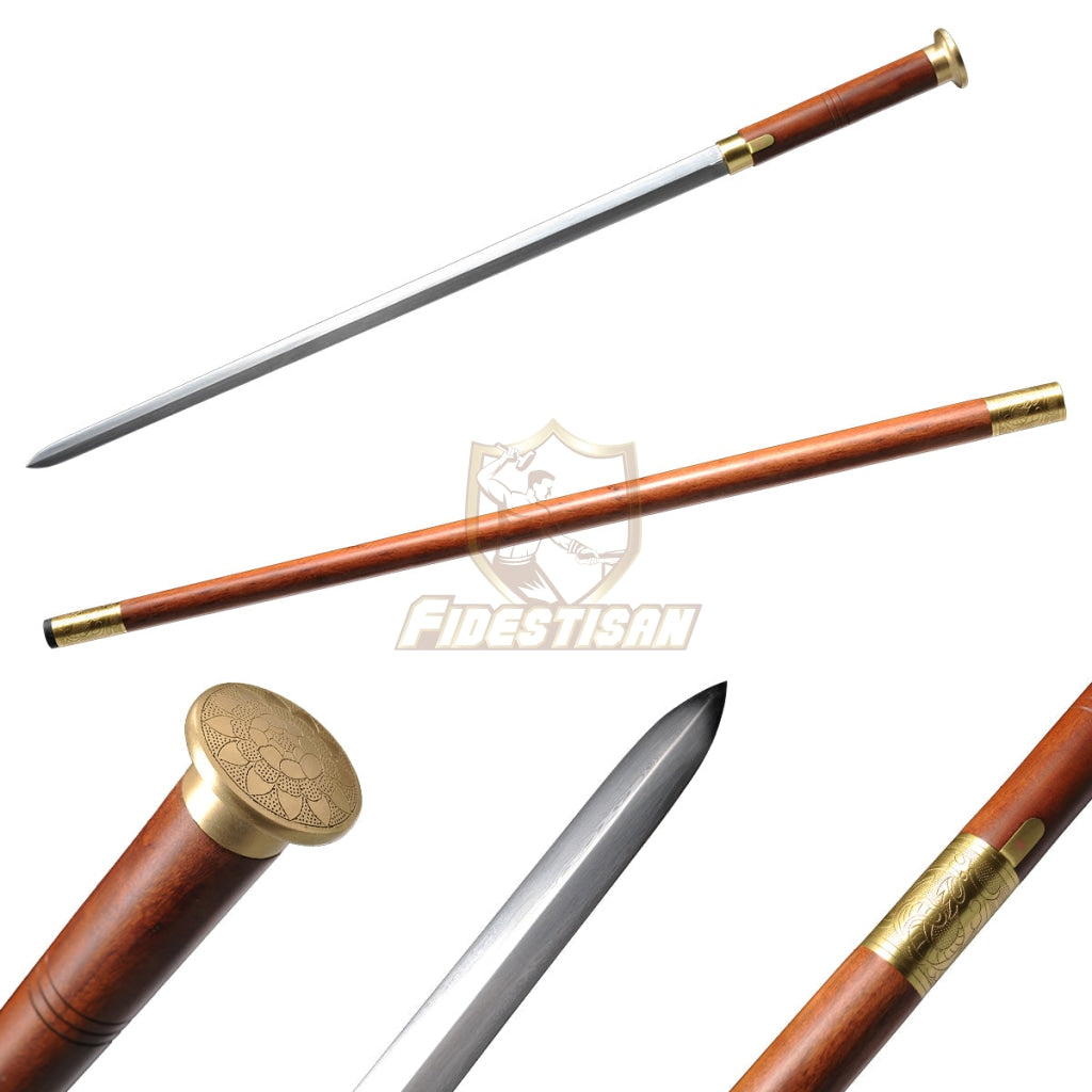 36Inch Walking Sticks Sword Damascus Steel Redwood Hand Carving Copper Accessories Opcn205