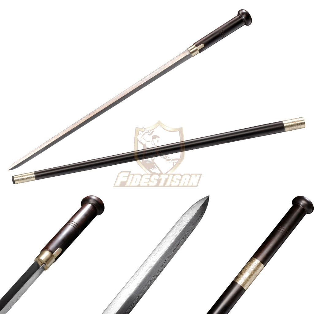 36Inch Walking Sticks Sword Damascus Steel Rosewood Hand Carving Copper Accessories Opcn198