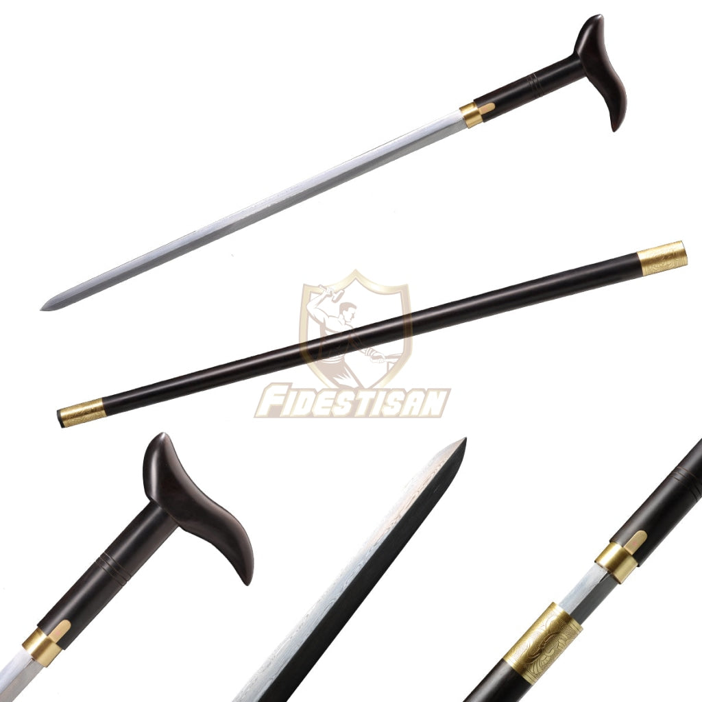 36Inch Walking Sticks Sword Damascus Steel Rosewood Hand Carving Copper Accessories Opcn200