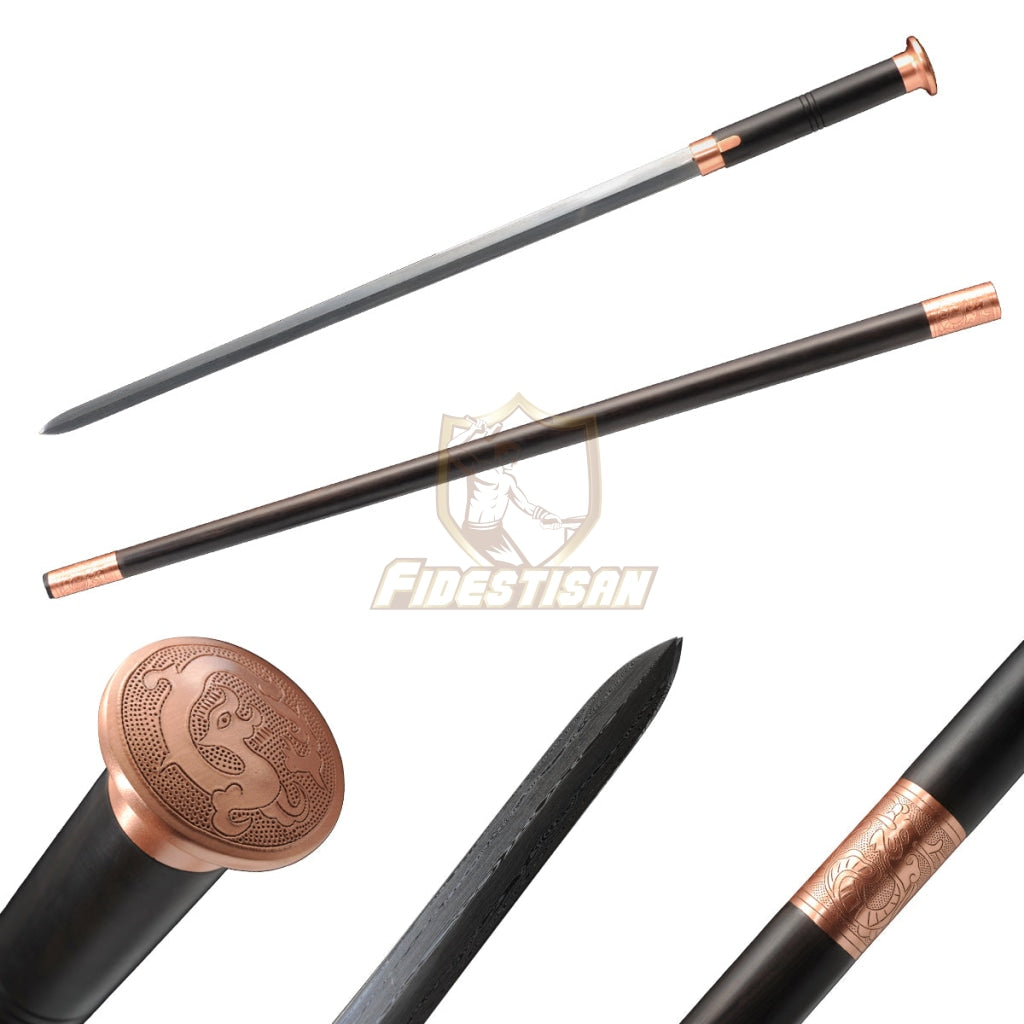 36Inch Walking Sticks Sword Damascus Steel Rosewood Hand Carving Copper Accessories Opcn206 Opcn207