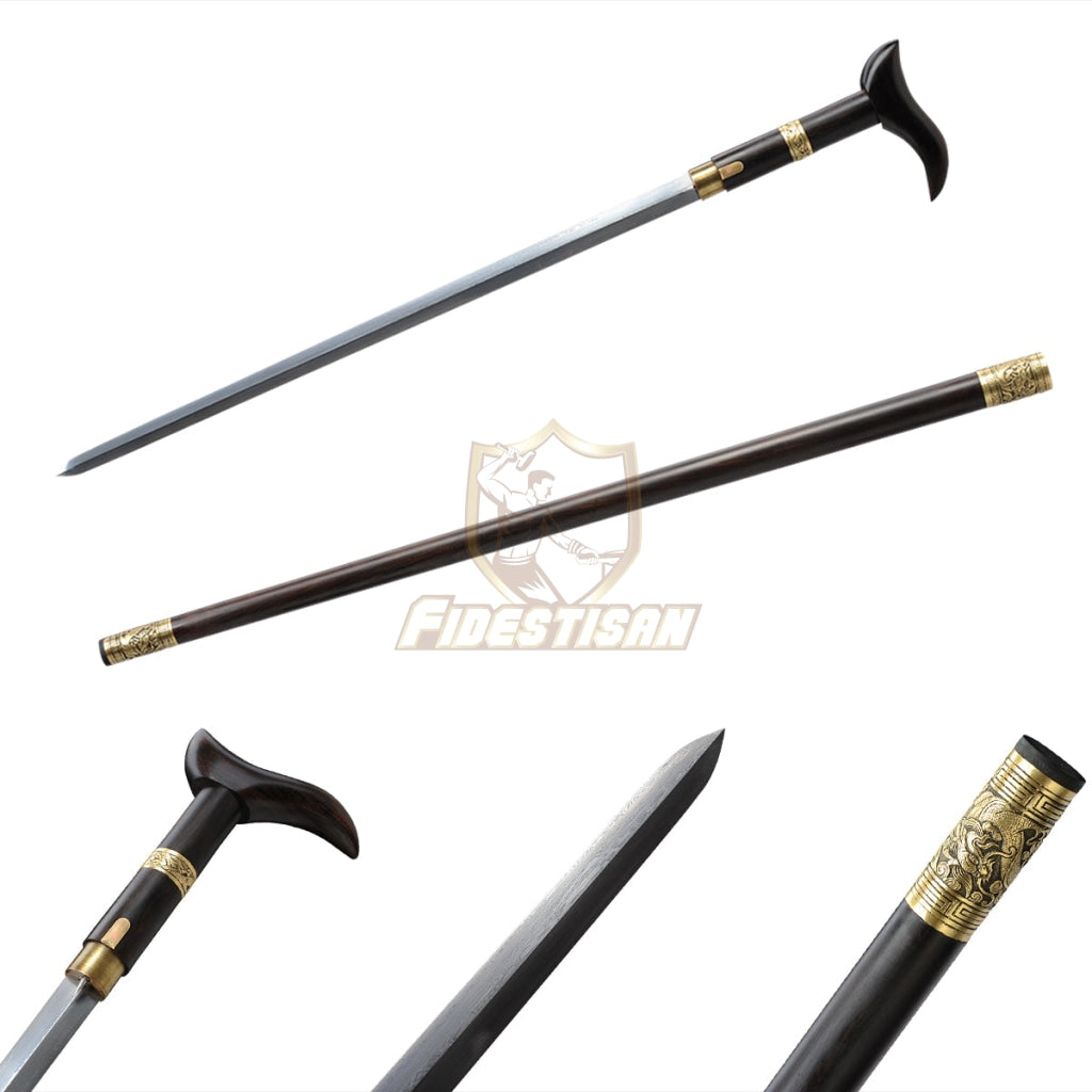 36Inch Walking Sticks Sword Damascus Steel Rosewood Hand Carving Copper Accessories Opcn208