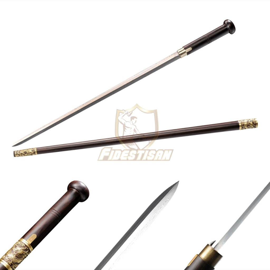 36Inch Walking Sticks Sword Damascus Steel Rosewood Hand Carving Copper Accessories Opcn213