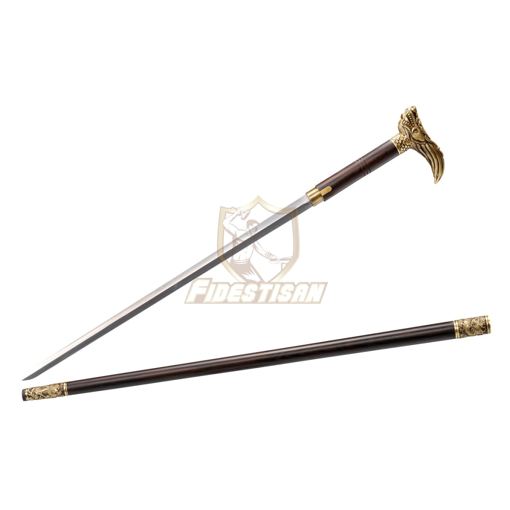 36Inch Walking Sticks Sword Dragon Damascus Steel Rosewood Hand Carving Copper Accessories Opcn209