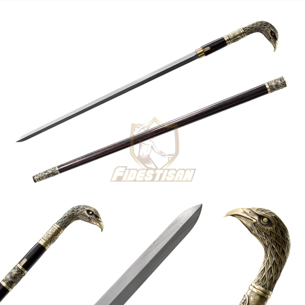 36Inch Walking Sticks Sword Eagle Damascus Steel Rosewood Hand Carving Copper Accessories Opcn212