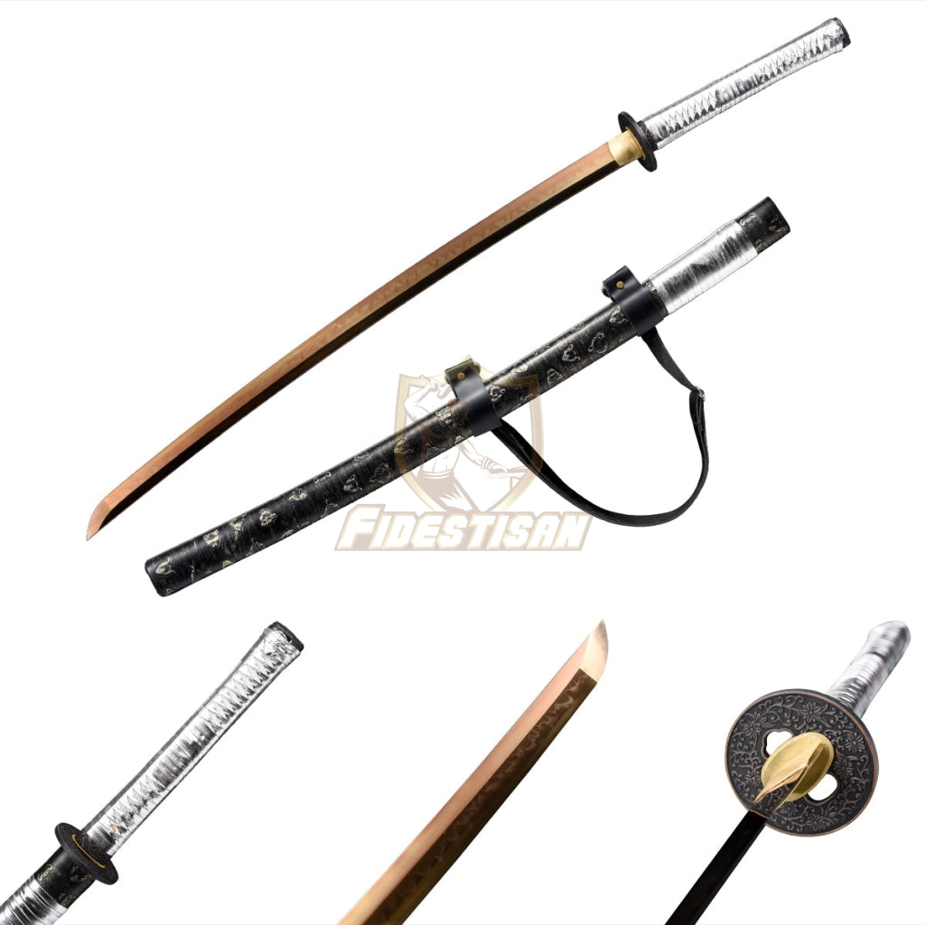 58Hrc Carryable Saya Katana Sword T10 Clay Tempered Steel Flame Golden Blade Real Hamon Japanese