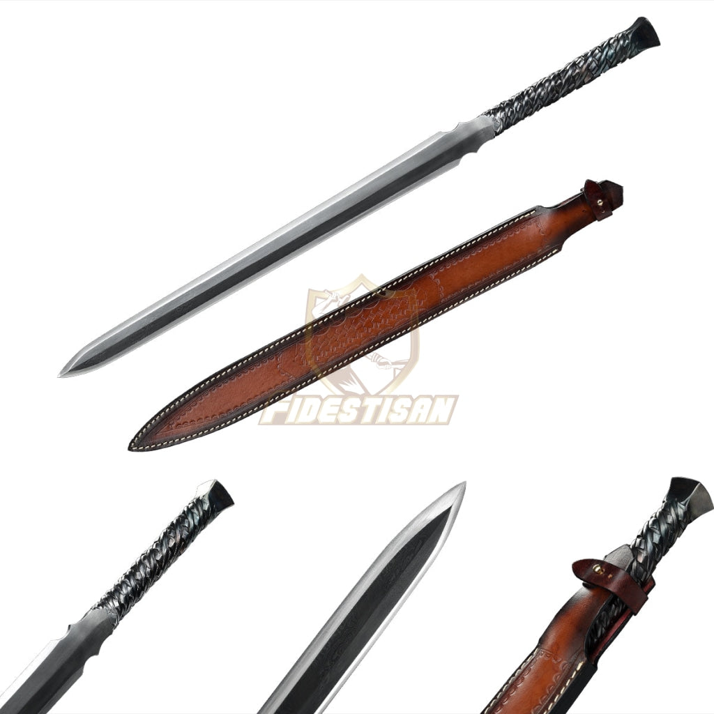 Chinese Han Jian Sword Integral Forging Damascus Steel Double-Edged Blade Broadsword 28Inch Full