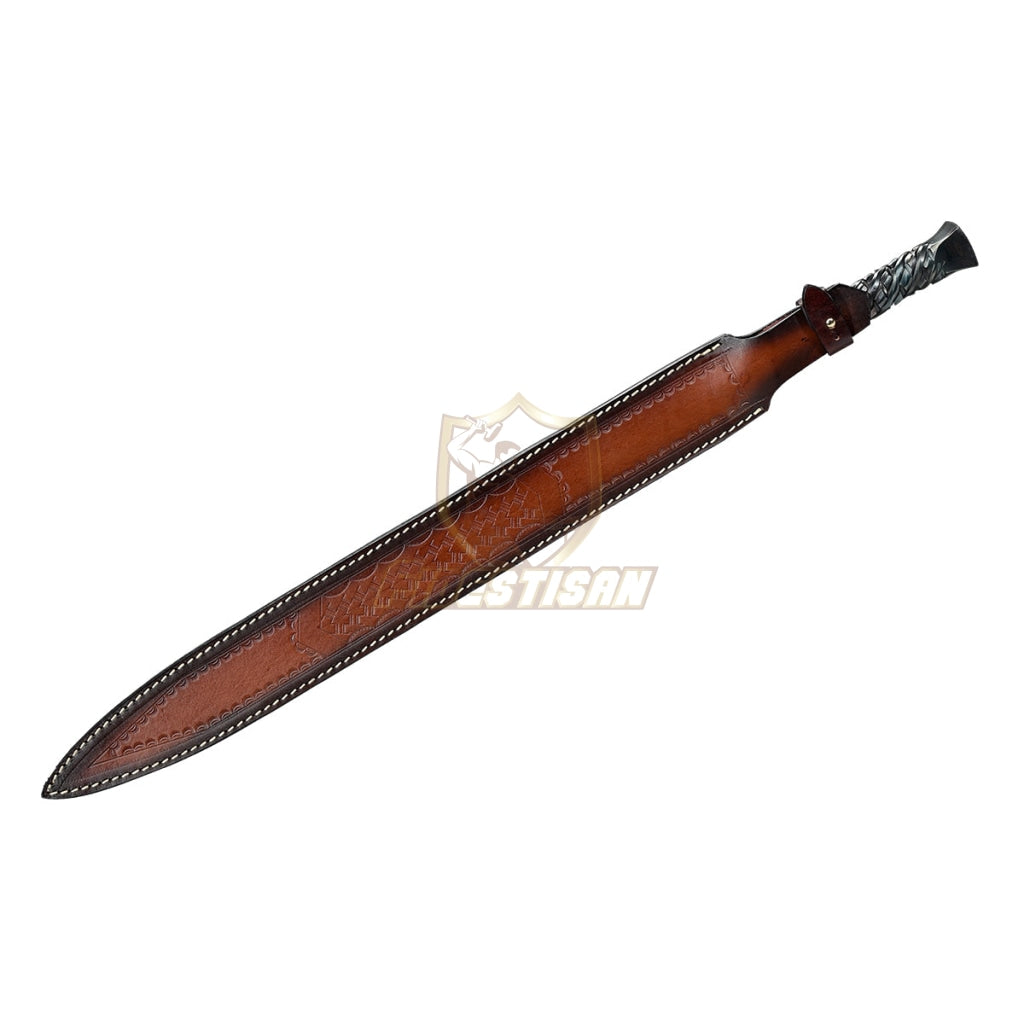 Chinese Han Jian Sword Integral Forging Damascus Steel Double-Edged Blade Broadsword 28Inch Full