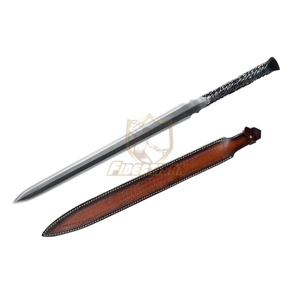 Chinese Han Jian Sword Integral Forging Damascus Steel Double-Edged Blade Broadsword 28Inch Full