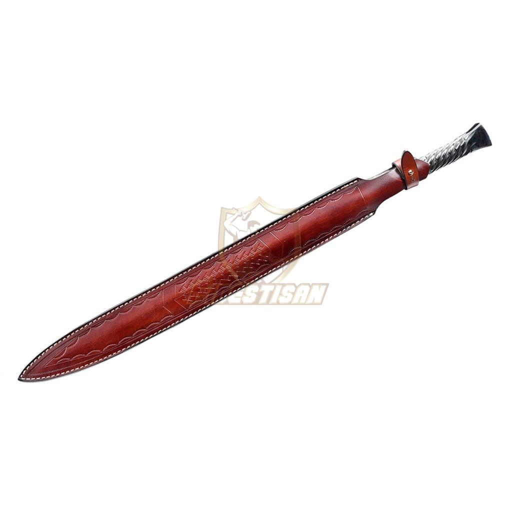 Chinese Han Jian Sword Integral Forging Damascus Steel Double-Edged Blade Broadsword 28Inch Full