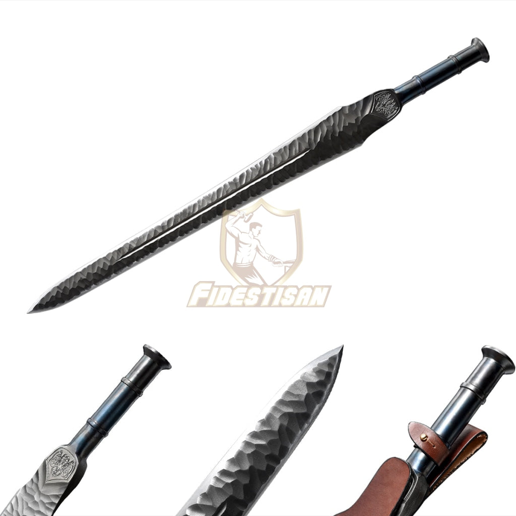 Chinese Han Sword Integral Forging Damascus Steel Double-Edged Blade Broadsword 25Inch Full Tang