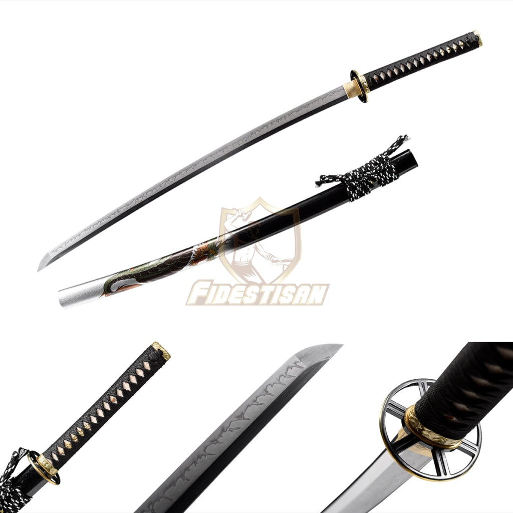 Fidestisan Dragon Katana T10 Steel Flame Blade Clay Tempered Samurai Japanese Real Sword Full Tang