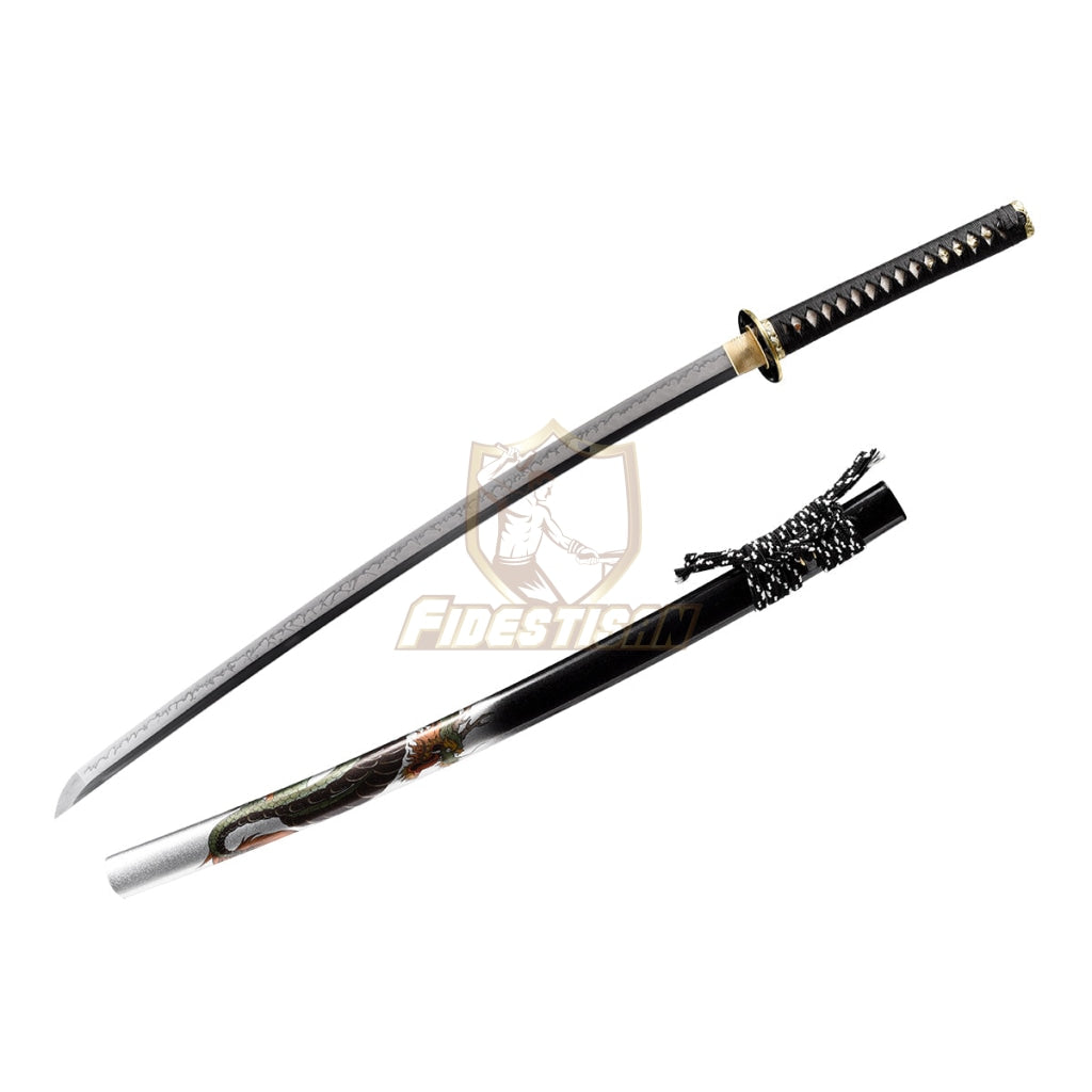 Fidestisan Dragon Katana T10 Steel Flame Blade Clay Tempered Samurai Japanese Real Sword Full Tang