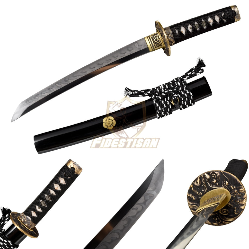 Fidestisan Handemade Real Japanese 20Inch Tantou Flame Blade Sword T10 Clay Tempered Steel Katana