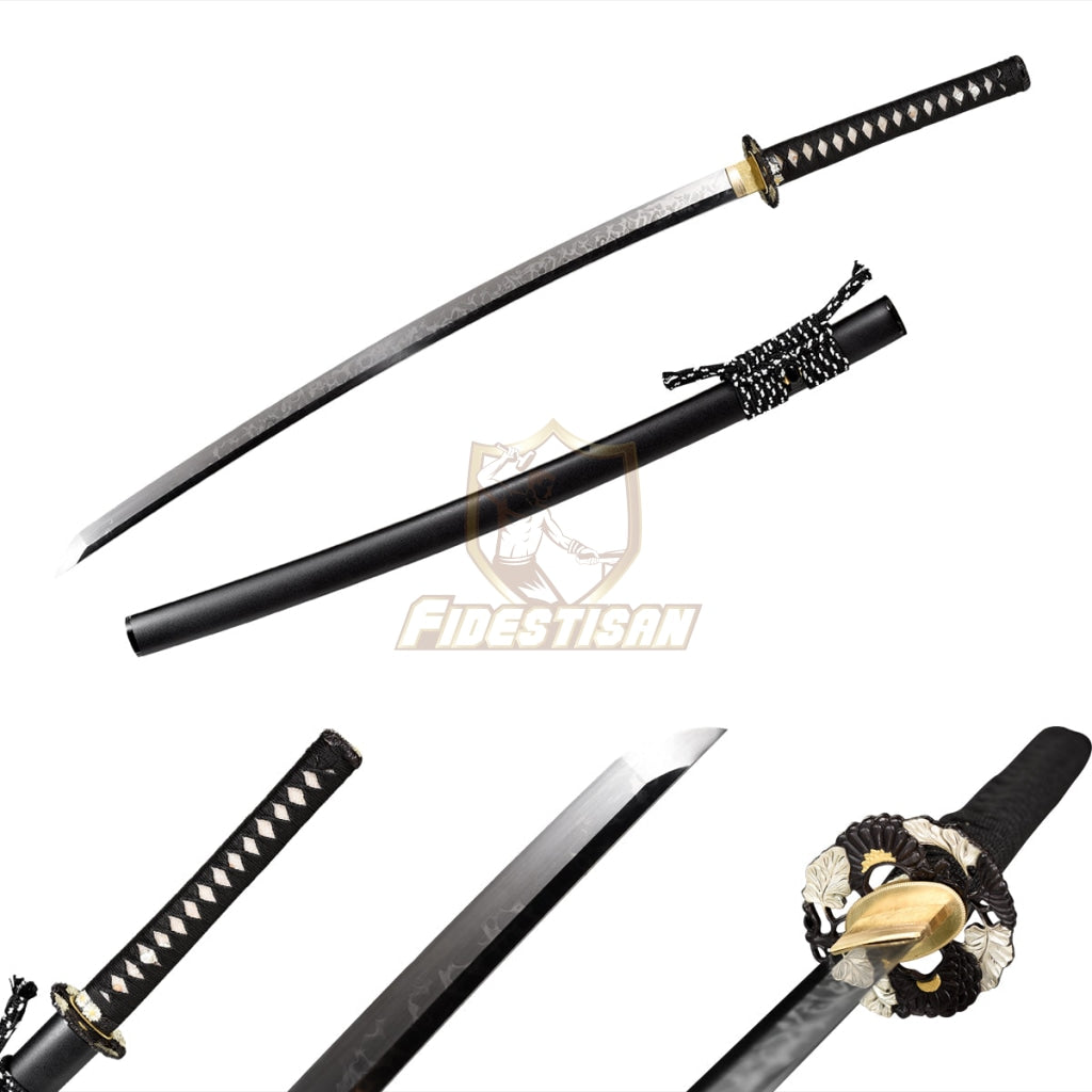 Fidestisan Handmade Clay Tempered Katana Samurai Japanese Real Sword T10 Steel Blade Full Tang Sharp