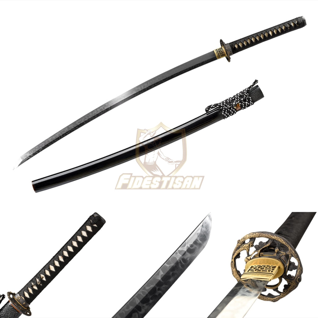 Fidestisan Handmade Katana T10 Steel Flame Blade Clay Tempered Samurai Japanese Real Sword Full Tang