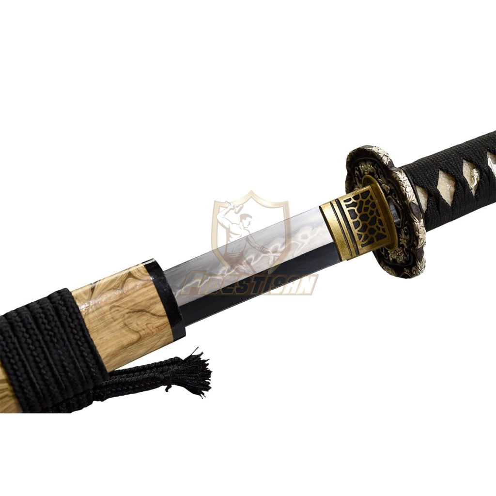 Fidestisan Japanese Real Hamon Sword Katana T10 Steel Blade Full Tang Clay Processes Copper Tsuba