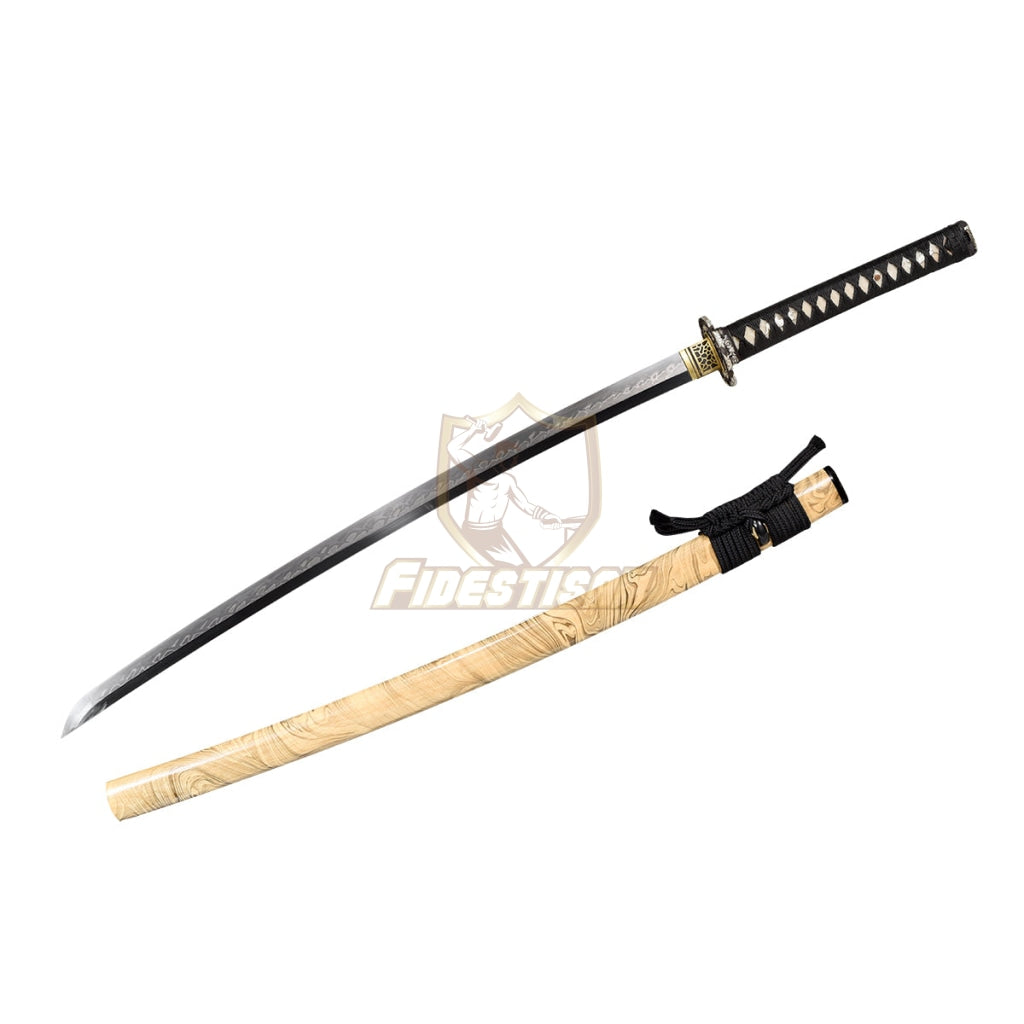 Fidestisan Japanese Real Hamon Sword Katana T10 Steel Blade Full Tang Clay Processes Copper Tsuba