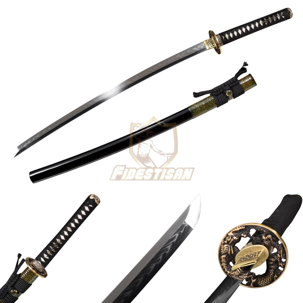 Fidestisan Katana T10 Steel Blade Clay Tempered Samurai Dragon Style Japanese Real Sword Full Tang