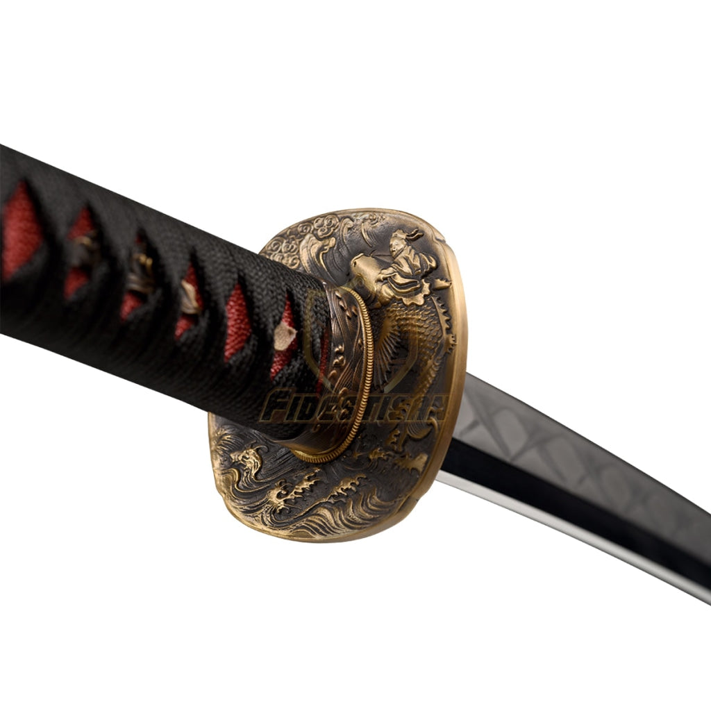 Fidestisan Katana T10 Steel Clay Tempered Samurai Japanese Real Sword Full Tang Sharp Copper Carp