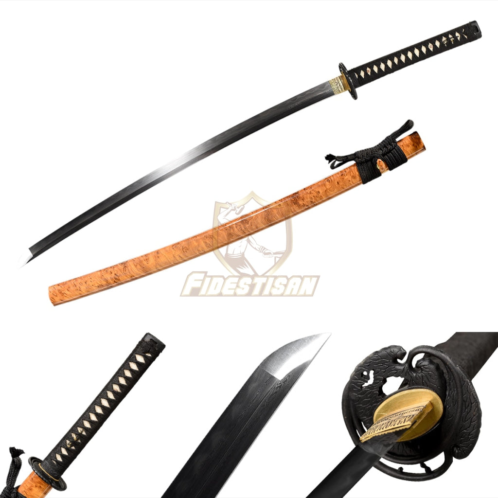 Fidestisan Kpay279 Katana Damascus Steel + Clay Tempered Samurai Japanese Real Sword Full Tang Sharp