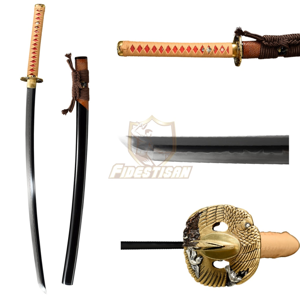 Fidestisan Ktcy264 Handmade Katana Sword T10 Real Kissaki Clay Tempered Copper Eagle Tsuba Polishing