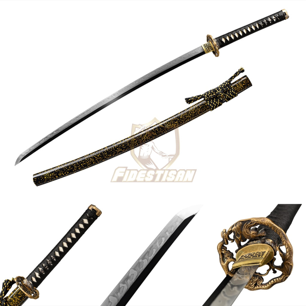 Fidestisan Ktcy268 Katana T10 Steel Clay Tempered Samurai Japanese Real Sword Full Tang Sharp Dragon