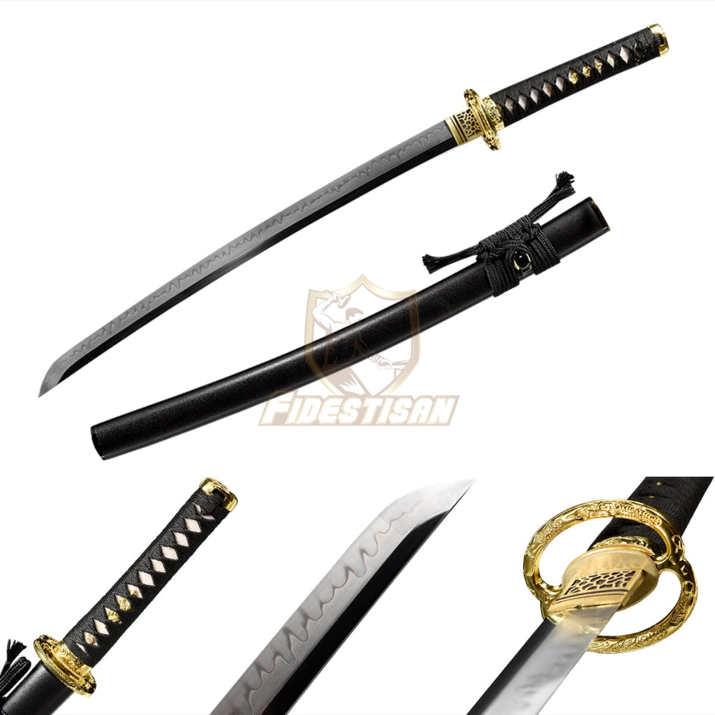 Fidestisan Real 28Inch Wakizashi T10 Blade Clay Tempered Hamon Line Japanese Samurai Katana Sword