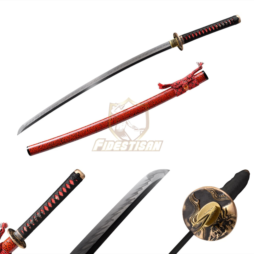 Fidestisan Real Katana T10 Steel Flame Blade Clay Tempered Samurai Japanese Sword Full Tang Sharp