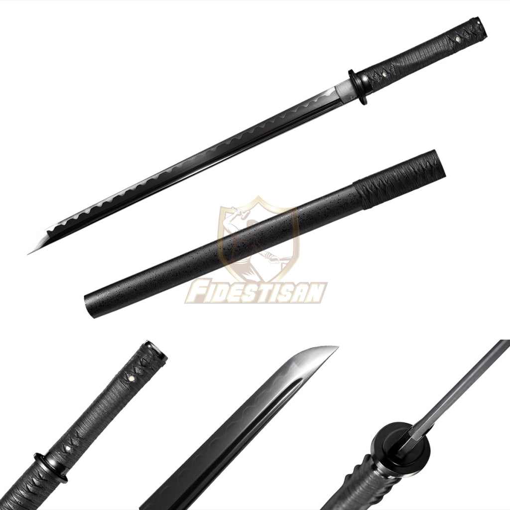 Fidestisan WHIN221 Japanesn Samurai Short Sword Katana Black High Carb