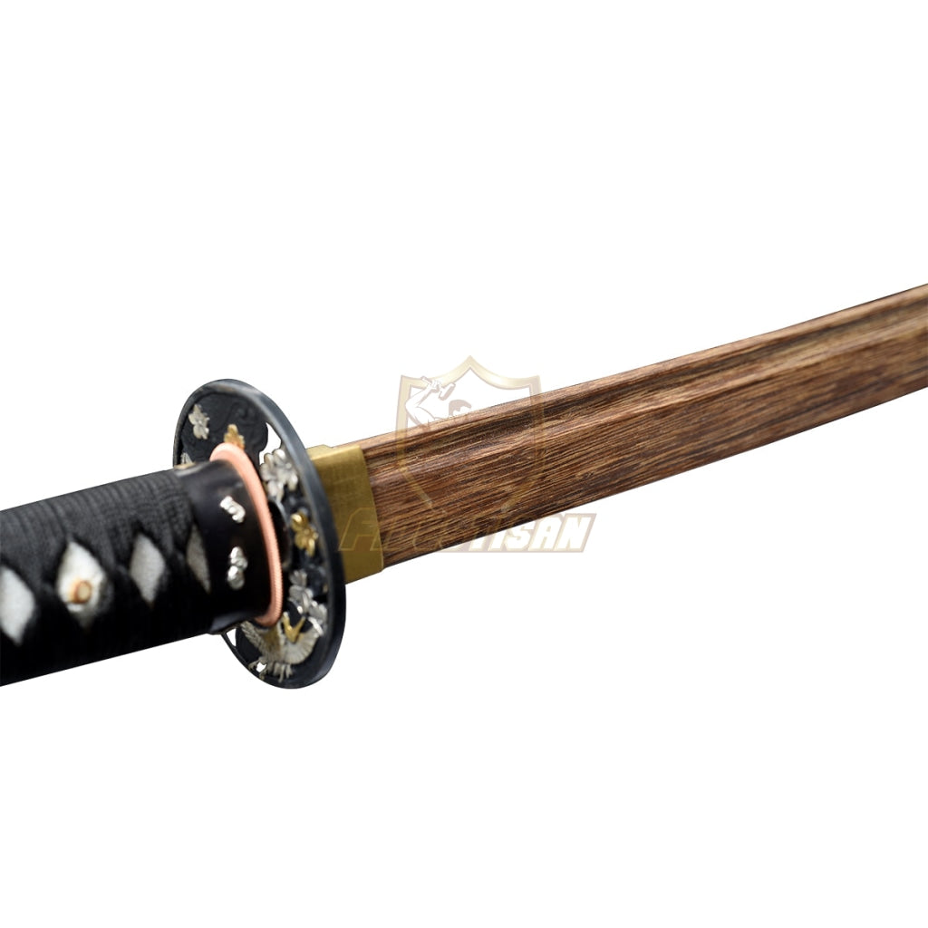 Handmade 40 Inch Katana Two Blade In Total Wooden+T10 Steel Clay Tempered Lron Tsuba Practice