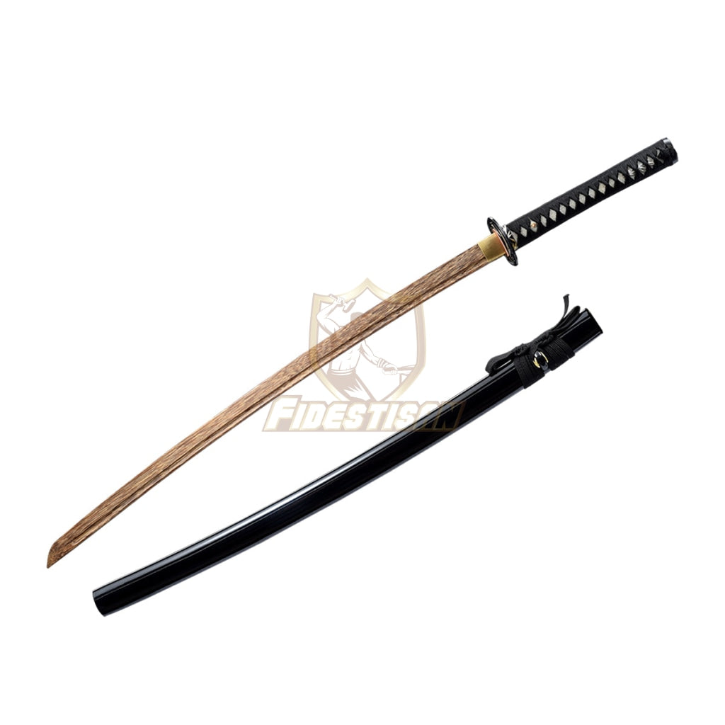 Handmade 40 Inch Katana Two Blade In Total Wooden+T10 Steel Clay Tempered Lron Tsuba Practice