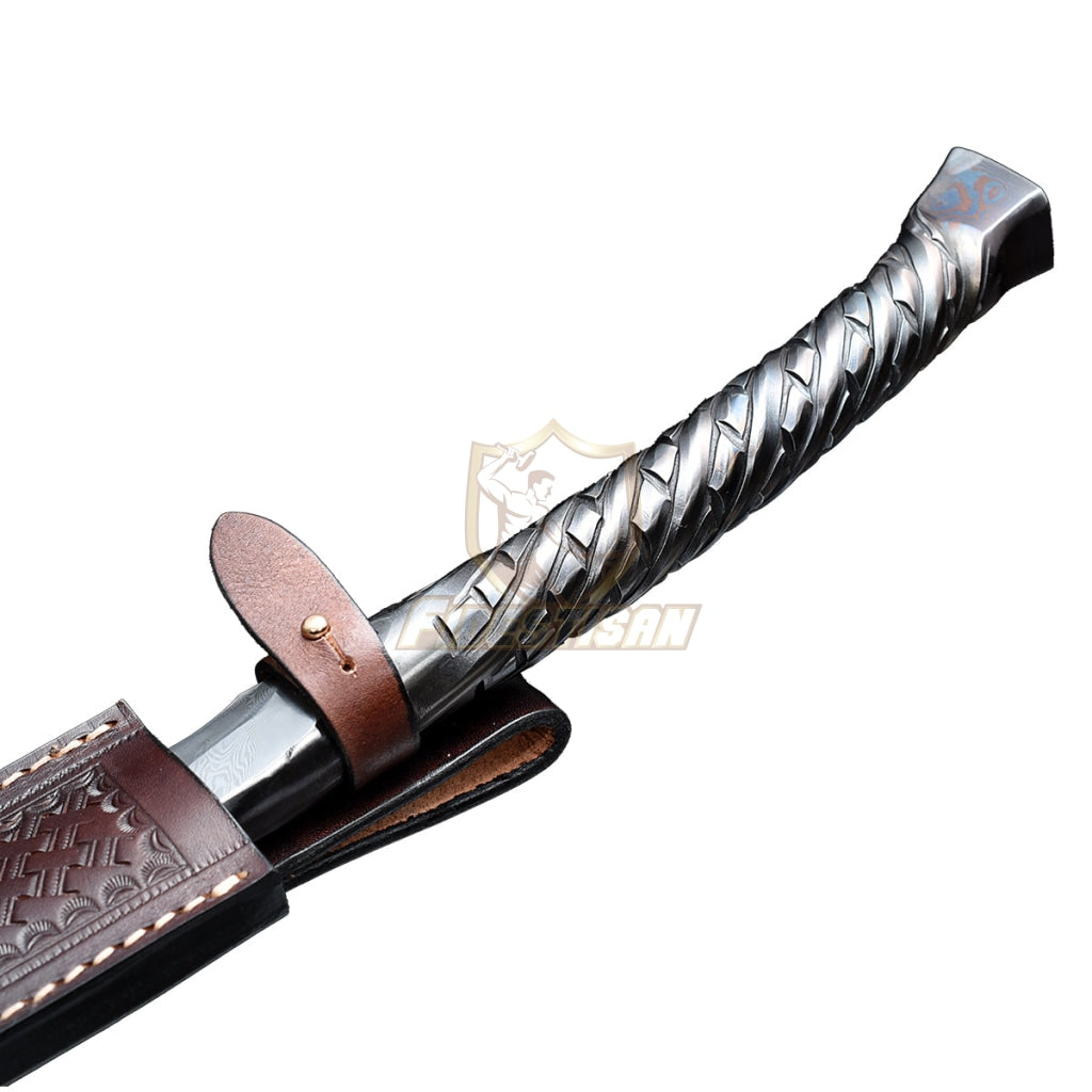 Handmade Chinese Qing Dao Sword Integral Forging Damascus Steel Clay Tempered Blade Broadsword