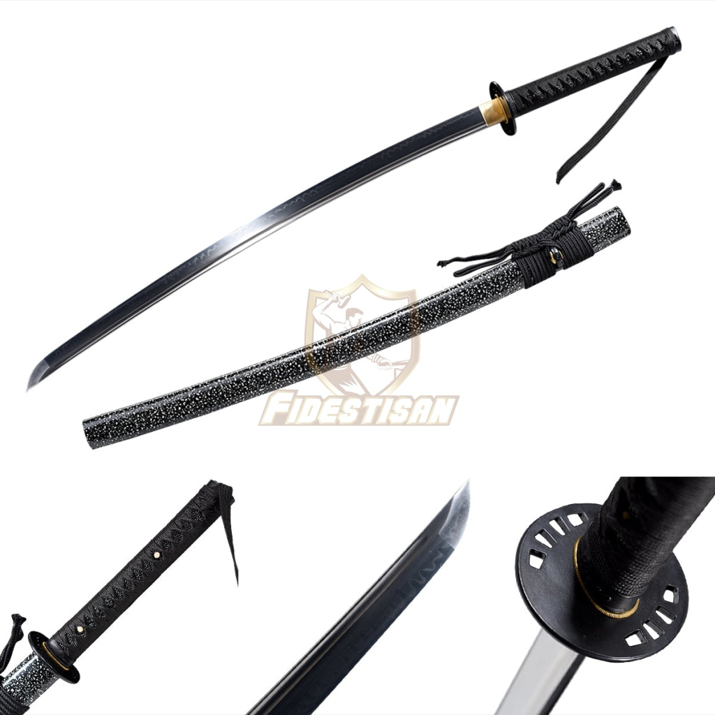 Handmade Japanese Samurai 40Inch Full Tang Katana Sword T10 Blade Clay Tempered Sharp Black Saya