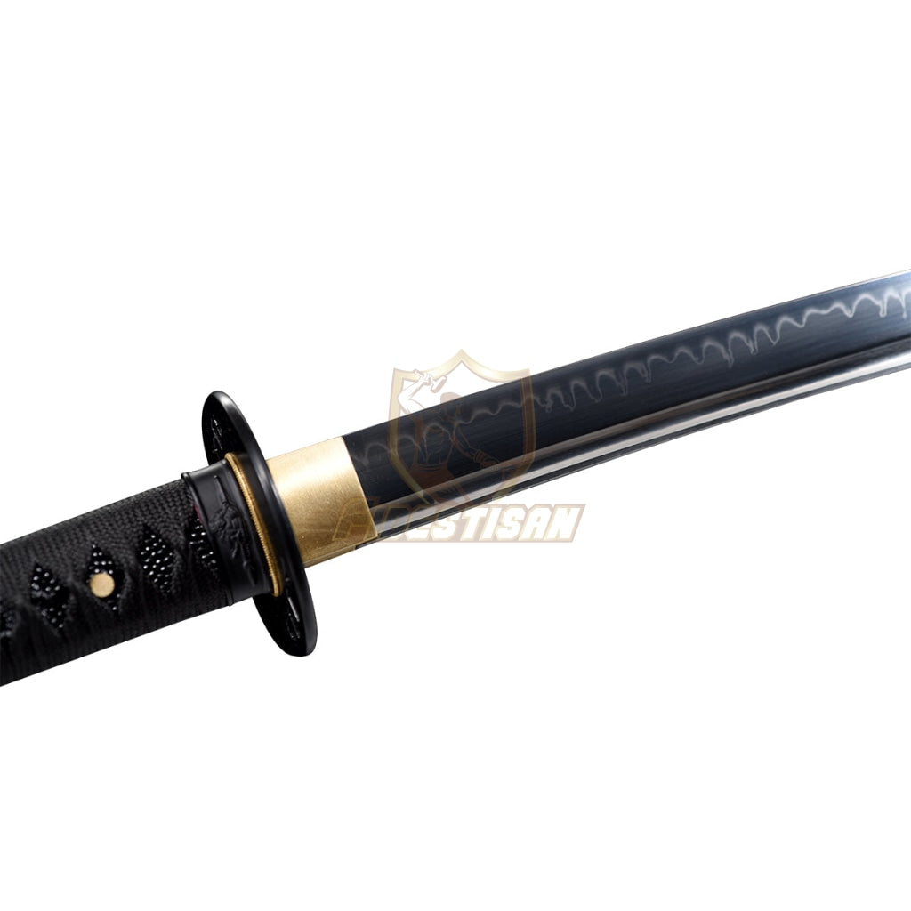 Handmade Japanese Samurai 40Inch Full Tang Katana Sword T10 Blade Clay Tempered Sharp Black Saya